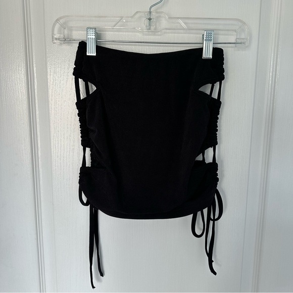 SEXY SUMMER BLACK CUT OUT SIDE BODYCON MINI SKIRT WITH ADJUSTABLE STRAPS  XS/S - Picture 1 of 8